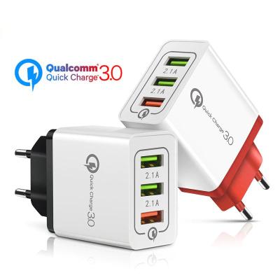 China 2021 New 48W Fast Mobile Phone Charger 3.0 USB Charger 3 Port For Mobile Phone QC 3.0 Quick Wall Charger EU UK US Plug for sale