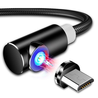 China MP3/MP4 Player 2.4A LED Fast Charging Magnetic Micro Cable 90 Degree Gaming Game Braided Nylon Android USB Cable for sale