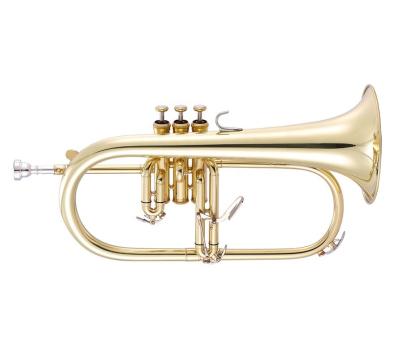 China Gold Lacquer Accept OEM High Quality Cheap Three Piston Bb Gold Flugel Horn for sale