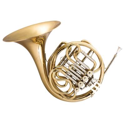 China Clear Lacquered Accept OEM Bb/F 4 Keys Double Gold Cheap French Horn JYFH947 for sale