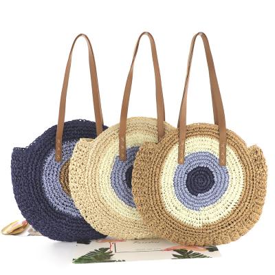 China Fashion Summer Large Round Tote Shoulder Crochet Bag Handmade Bohemian Raffia Straw Beach Bag For Women for sale