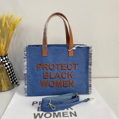 China Fashion Ladies Denim Handbags Protect Color Women Canvas Fringe Tote Bag Large Purses And Handbags for sale