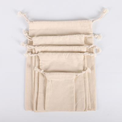 China Custom Vintage OEM ODM Logo Recycle Plain Fabric Cotton Small Drawstring Pouch Bag for sale