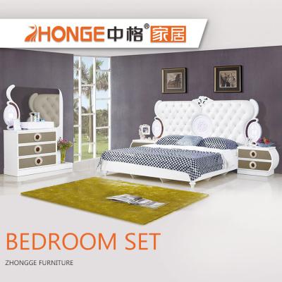 China French Style Luxury High Gloss Modern White High Gloss Wooden Home Furniture King Size Bed Bedroom Fancy Bedroom for sale