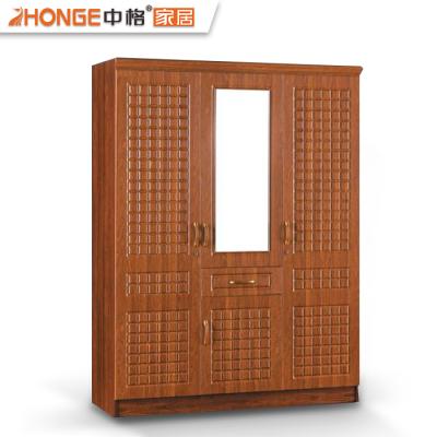 China Foshan factory price MDF wardrobe closet bedroom 3 door classic wood almirah design with mirror for sale