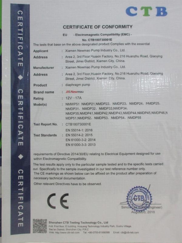 CE - Xiamen Newmao Pump Industry Co., Ltd.