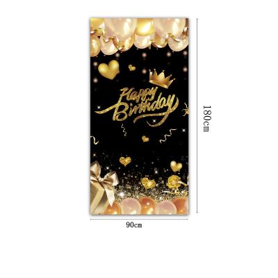 China Customized birthday indoor and outdoor poster layout stage hanging flag theme vertical party gold black banner decoration outdoor advertising display for sale