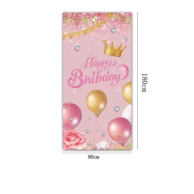 China Outdoor advertising display customized birthday decoration vertical banner rose gold theme party indoor and outdoor poster layout stage hanging flag for sale