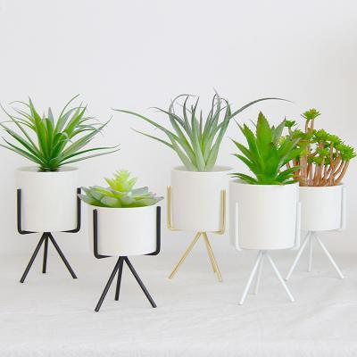 China Modern Wholesale Ceramic Flower Pots With Iron Frame INS Style Nordic White Flower Pot for sale