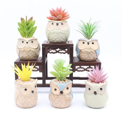 China Farm Succulents Pot Plantas Artificiales Bonsai With Mini Bird Shap Owl Ceramic Pot for sale