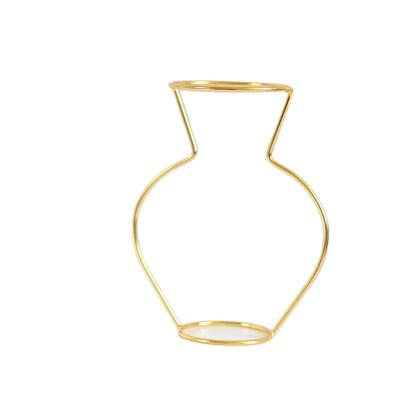 China Modern Hot Selling Wholesale Home Vase INS Decoration Gold Black Metal Frame In Iron Multi Shaped Vase for sale