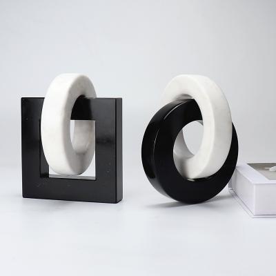 China Durable Marble Stone Circle Opens Home Decoration Black And White Square Stone Ring Ornaments for sale