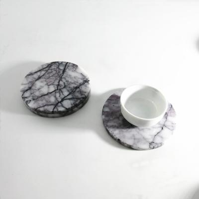 China Sustainable High Quality Natural Luxury White Marble Stone Open Round Coffee Cup Coaster for sale