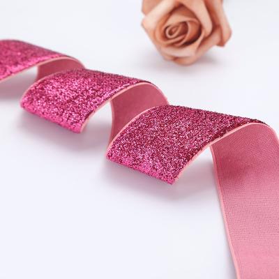 China Viable High Quality Wholesale Elastic Glitter Velvet Metallic Ribbon for sale