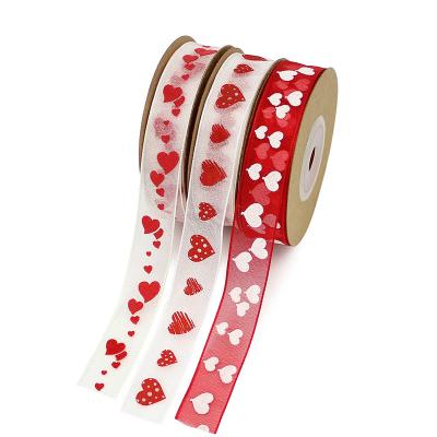 China Viable Organza Heart Ribbon For Wedding Valentine Decoration Handmade DIY Gift Wrapping for sale