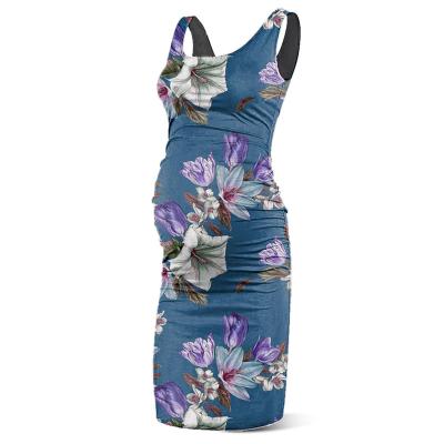 China 2022 New Summer Floral Solid Sleeveless Maternity Dress Wholesale Breathable Bodycon Casual Maxi Clothing Maternity Dress For Baby Shower for sale