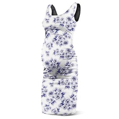 China Wholesale Breathable Customized 2022 New Women Summer Floral Solid Sleeveless Maxi Sleeveless Baby Shower Maternity Maternity Dress for sale