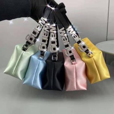 China 2021 New Fashion Bag Fashionable Silk Satin Diamond Handbags Candy Series Flashing Portable Armpit Handbags for sale