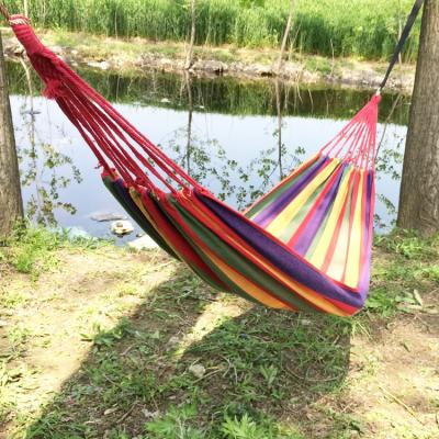 China Modern Cheap Portable Outdoor Hammock Garden Sports Home Travel Camping Swing Canvas Hang Bed Hammock Stripe for sale