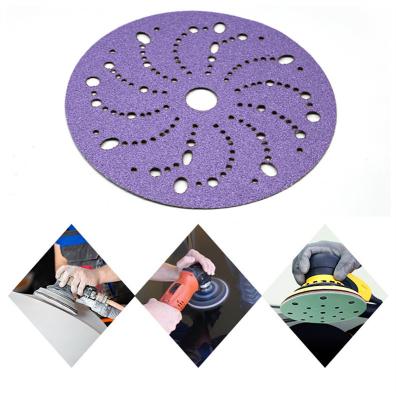 China Sunplus Multiholes Ceramic Sanding Paper Aluminum Oxide Round Automotive Purple Sanding Paper 6