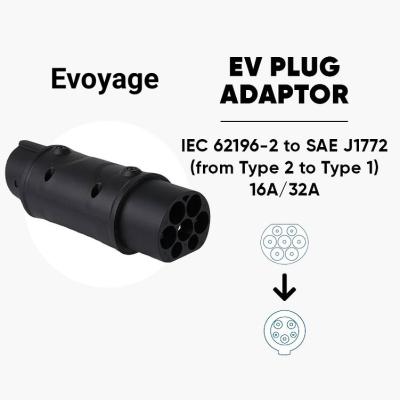 China Type 2 tot en met type 1 EVSE-adapter IEC 62196 tot en met SAE J1772 Elektroauto-opladeradapter Te koop