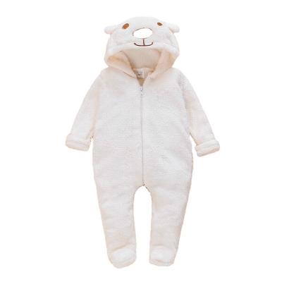 China Custom Newborn Baby Girl Fleece Baby Boy Romper Hooded Fashion Cotton Romper For Winter Long Sleeve Zipper Bear Overalls for sale