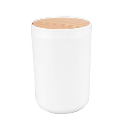 China Sustainable white and wooden trash can with cover for sale