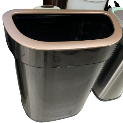 China Viable whole sales factory stainless steel open top steel trash can /trash can for hotel room kitchen mall public for sale