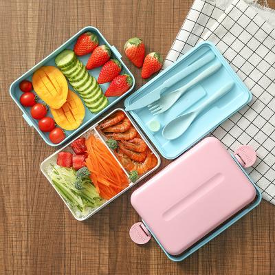 China Hot Selling Minimalist Lunch Box Two-Double Compartments Box Portable Food Container To Handle PP And Silicone Lunch Box for sale