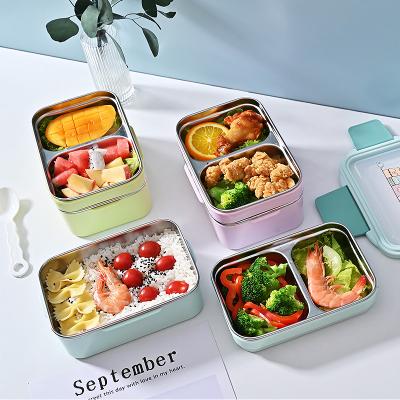 China Minimalist Eco-Friendly Stainless Steel Bento Lunch Box Kids 1200ml Bento School Lunch Box 2 Layer Microwave Lunch Box Kids for sale