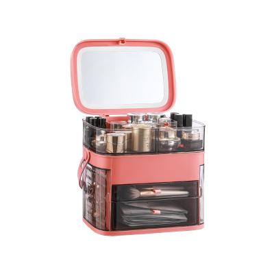 China Minimalist Exquisite Tidy Drawer Design Cosmetic Storage Box With Mirror for sale