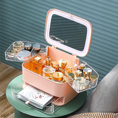 China Responsive Minimalist Rotating Desktop Makeup Organizer Storage Box With Mirror No LED for sale