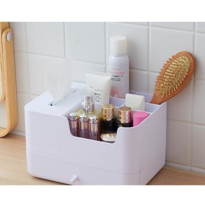 China Minimalist High Quality Plastic Makeup Organizer Tissue Display Case Dressing Case Plastic Cosmetic Box With Drawer for sale