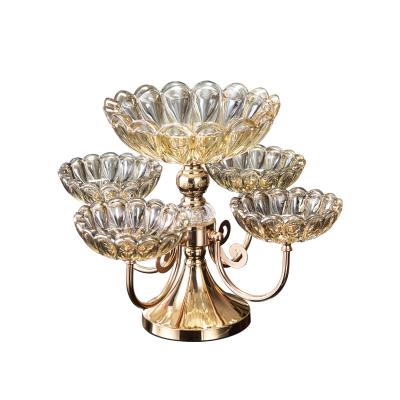 China Modern Home Decorative Living Room Table Light Modern Home Decorative Fruit Trays Luxury Crystal Multilayer Crystal Glass Trays Fruit Trays for sale