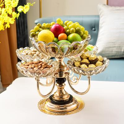 China Viable Home Decor Trays Fruit Fruit Tea Home Living Room Tray Modern Table Light Luxury Multilayer Crystal Glass Tray for sale