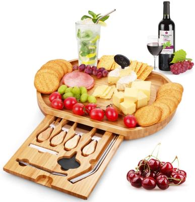 China Minimalist Bamboo Chopper Set Unique Bamboo Cheese Cutting Board Knife Set Wholesale Platter and Meat Charcuterie Platter Serving Cutle for sale