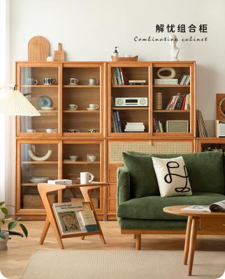 China Nordic minimalist solid wood wooden cabinet living room bookcase combination household storage cabinet multi-functional drawers for sale