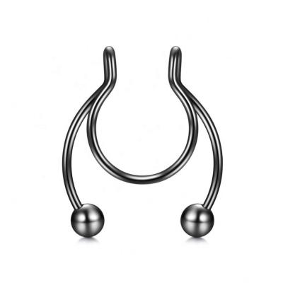 China Spiritual Hypoallergenic Septum Stainless Steel Surgical Wire Dangle Faux Piercing Non Double Circle Clip On Ring Cuffs Bullnose Horseshoe for sale