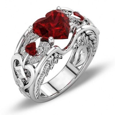 China Fashion Ring European And American Princess Creative Ruby Jewelry Ladies Vintage Heart Shaped for sale