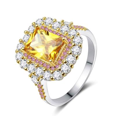 China Hot Selling Western Style Fashion Champagne Diamond Engagement Rings Micro-set Band Inlaid Yellow Gemstone Wedding Engagement Ring for sale