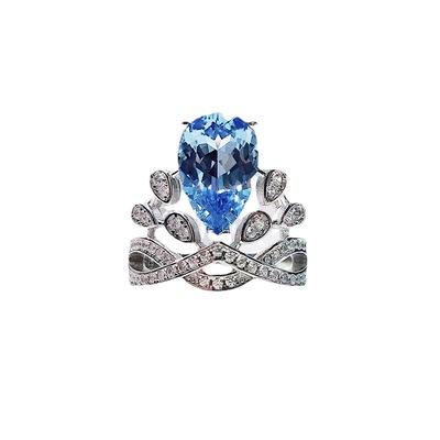 China 2021 New Style Crown Ring 8X12 Ring Western Blue Green Zircon Ring Female Simple Fashion Style for sale