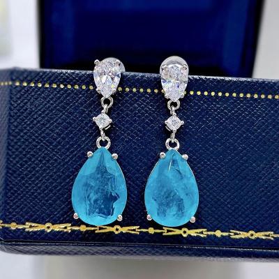 China BOHEMIA Mujing Jewelry Paraiba Silver Earrings 10*14 Water Drop Synthetic Simple Live Hot Selling New for sale