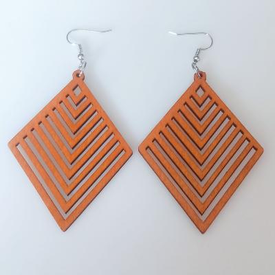 China New Pattern High Quality African Geometric Wooden Rhombus Earrings Brown Wooden Bohemian Earrings for sale