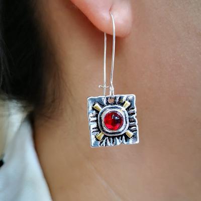 China Trendy Christmas European red gemstone fashion new retro color earrings and American earrings for sale