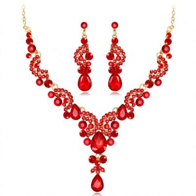 China High Quality Colorful Crystal Classic Necklace Pendant Earrings Jewelry Set for sale