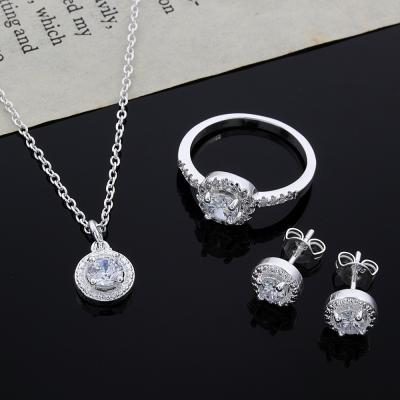 China OEM 2021fashion 925 Sterling Cute Solid Christmas Gift Elegant Silver Shiny Crystal Ring Earring Necklace Necklace Zircon Jewelry Set for sale