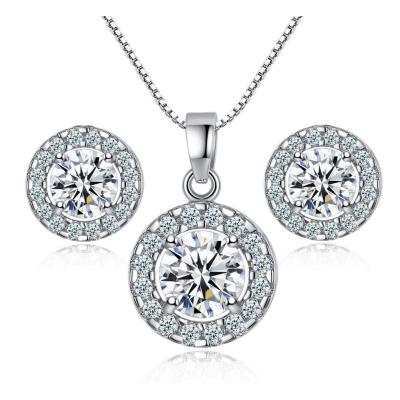 China High Quality Round CZ Crystal Women Fashion Jewelery Shiny Cubic Zircons Necklace And Earring Jewelry Set T039 for sale