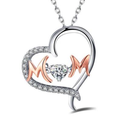 China TRENDY 925 Sterling Silver Cubic Zirconia Mom Heart Necklace Mother's Day 2020 Gifts for sale