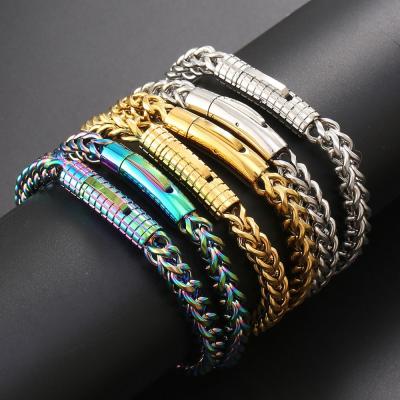 China Hiphop Fashion Men's Stainless Steel Chunky Positive And Negative Chain Gold Plating Bracelet for sale