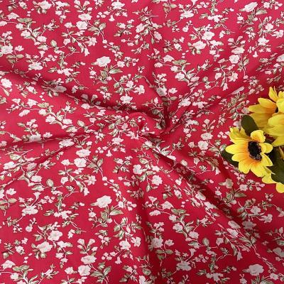 China 2021 pure wholesale red floral pattern printed viscous rayon fabric for making women's sleepwear dress fabric for sale